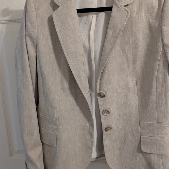 Ann Taylor Linen Blend Suit Set Beige Blazer Jacket Pants Workwear Career - Picture 2 of 9
